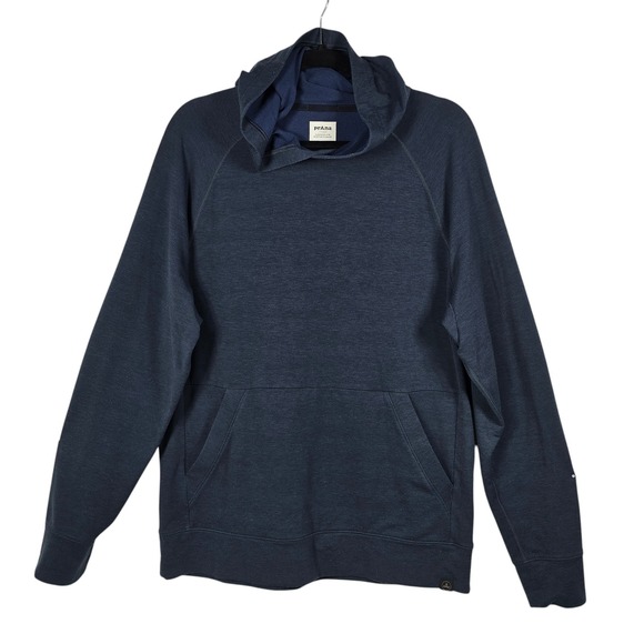 Prana Tops - Prana Woman Navy Blue Heathered Pullover Hoodie Kangaroo Pocket Medium Outdoor